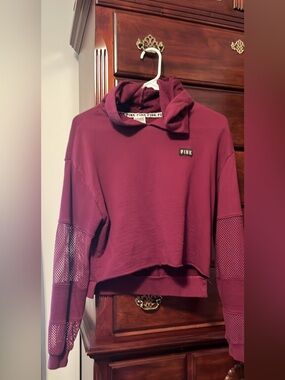 PINK Victoria's Secret Maroon Cropped Hoodie with Mesh Sleeves
